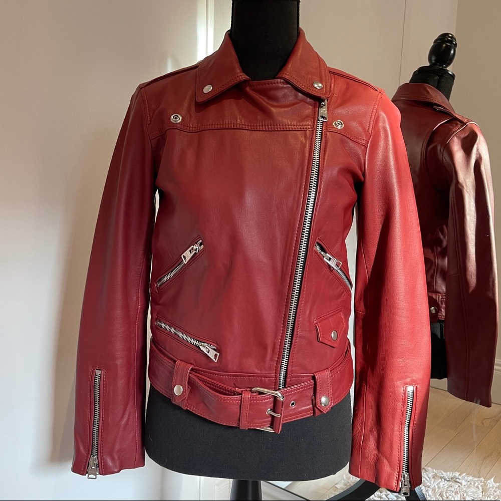 🔥 All Saints Ruby Red 💯 Real leather jacket🔥🔥